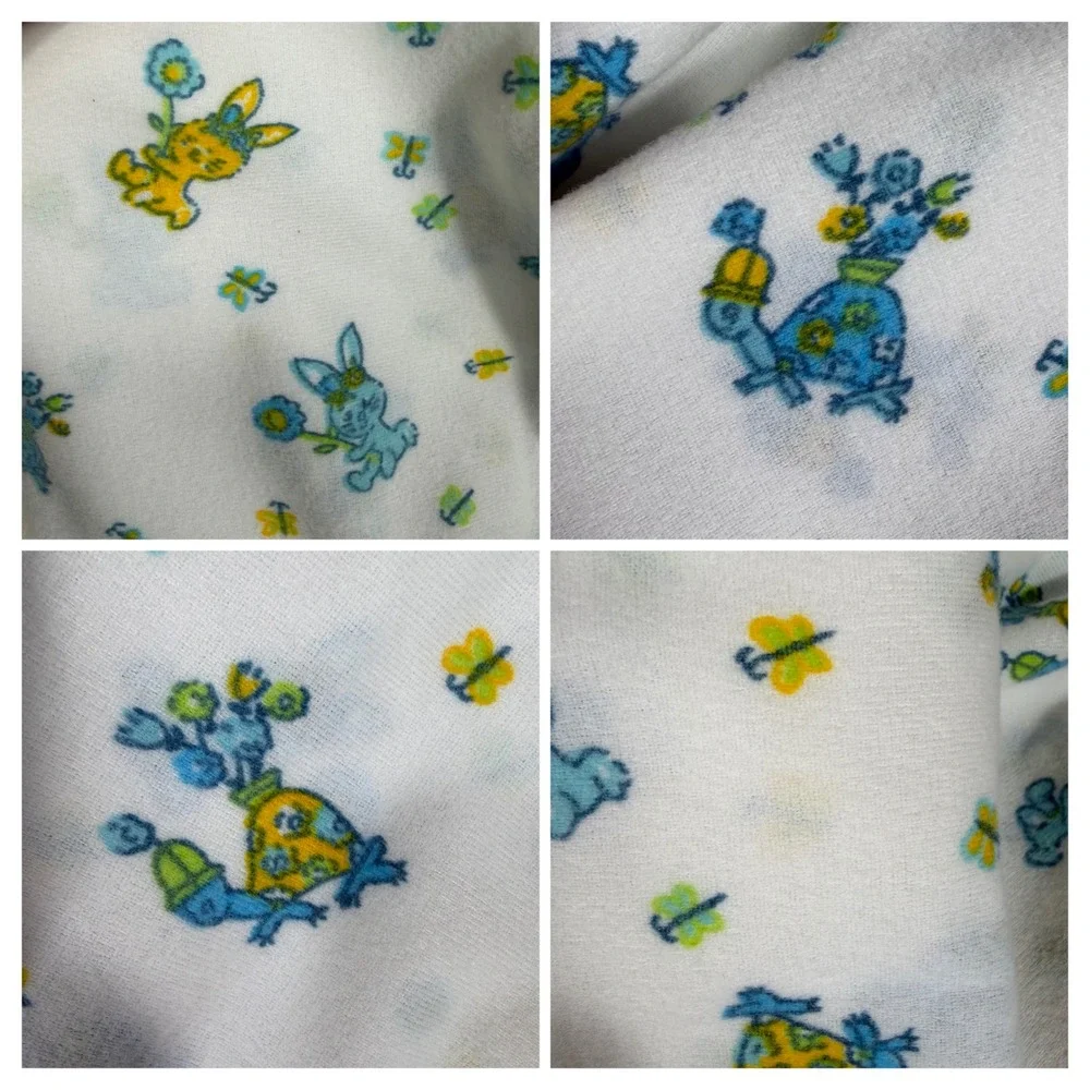 Vtg Baby Nursery Set Bunny Turtle Butterfly 5pc Quilted Pad Curtains Burp Cloth